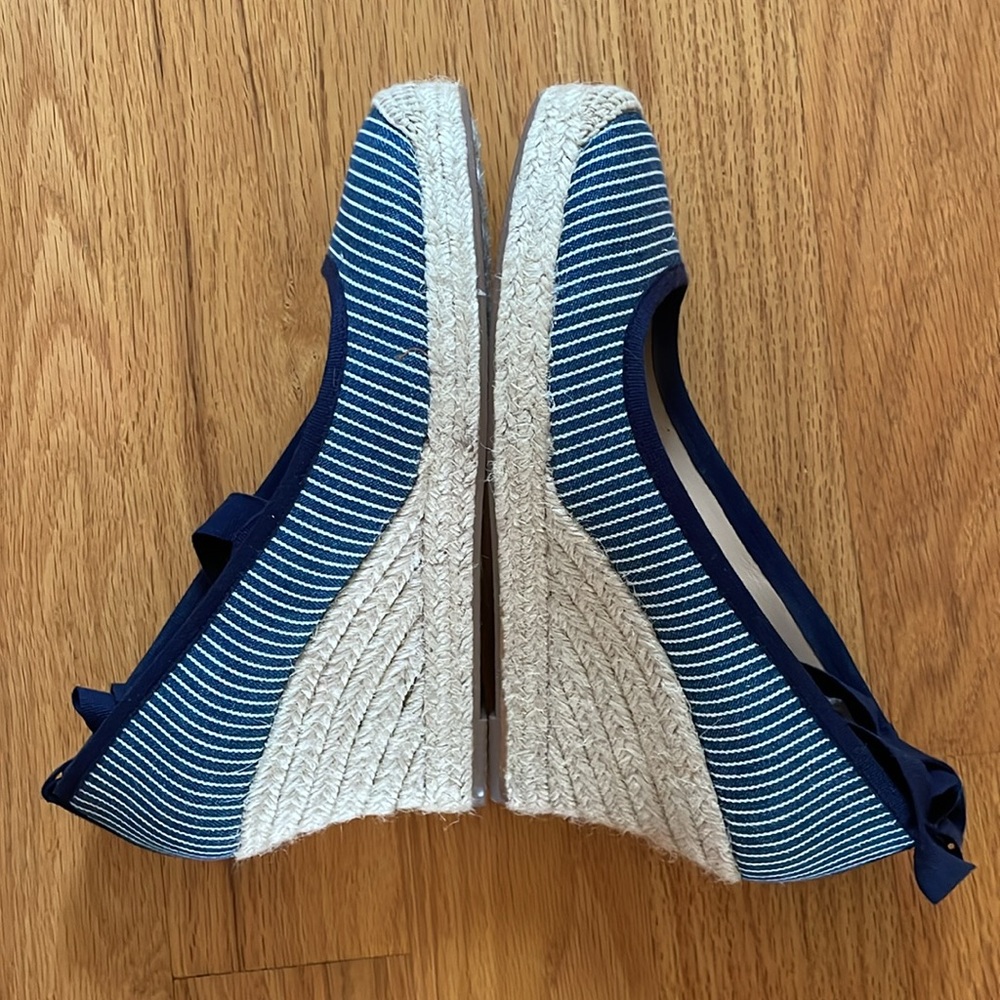 NIB J. Crew Seville Canvas Espadrille wedge ankle tie Blue & White stripes 7.5 - Picture 4 of 12